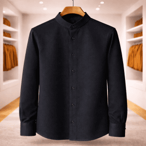 Band Collar Oxford Cotton Shirt (Black)