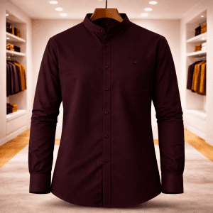 Band Collar Oxford Cotton Shirt (Coffe)