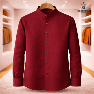 Band Collar Oxford Cotton Shirt (Maroon)