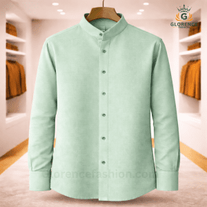 Band Collar Oxford Cotton Shirt (Mint green)