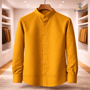 Band Collar Oxford Cotton Shirt (Mustard yellow)