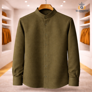 Band Collar Oxford Cotton Shirt (Olive)