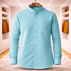 Band Collar Oxford Cotton Shirt (Paste)