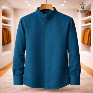 Band Collar Oxford Cotton Shirt (Petron Blue)