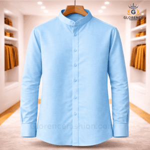 Band Collar Oxford Cotton Shirt (Sky blue)