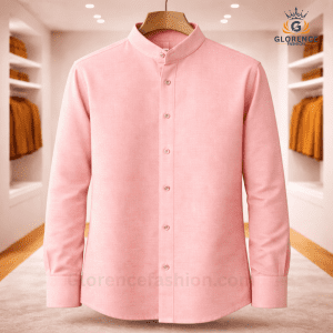 Band Collar Oxford Cotton Shirt (Sweet Pink)