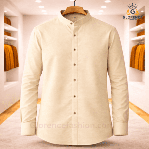Band Collar Oxford Cotton Shirt (Vanila Cream)