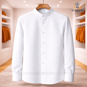Band Collar Oxford Cotton Shirt (White)