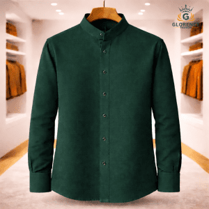 Band Collar Oxford Cotton Shirt (Bottle Green)
